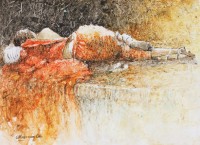 Moazzam Ali, Sleeping Woman I, 22 X 30 inches, Watercolour on Paper, Figurative Painting, AC-MOZ-014
